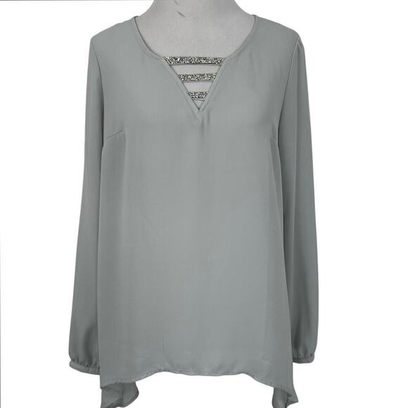 Juicy Couture Tops - Juicy Couture Gray Blouse Rhinestone V Neck Long Sleeve Tunic Top Women Small